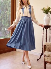 Vintamour Vintage Classic Women's Fitted Sleeveless Flared Dress, Blue Valentine's Day Valentines Birthday Dresses For Women Dresses For Women Elegant Business Casual Woman Church Clothes Women Cruise Attire Sundress Teacher Clothes Modest Dresses For Women Tea Party Outfit Easter Dress Women - Blue - View 3