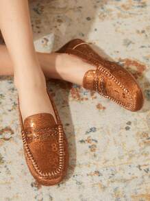 CUCCOO TILAWA Women's Rhinestone Decor Slip-On Casual Loafer Shoes Spring Shoes - Brown - View 1