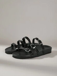 Solecia Giày sandal đế bằng màu nâu cho kỳ nghỉ hè có dây buộc, thoải mái và thời trang dành cho nữ - màu đen - Xem 3