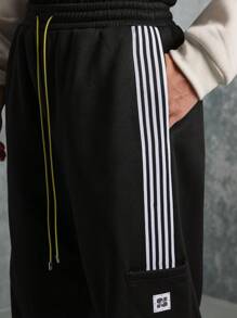 SUMWON Athletic Skater Fit Sweatpants With Side Stripes, Tapered Leg, Elastic Cuffs, Premium Fleece Jogger Pants For Sports, Streetwear, Loungewear, Autumn Winter Comfort - Black - View 8