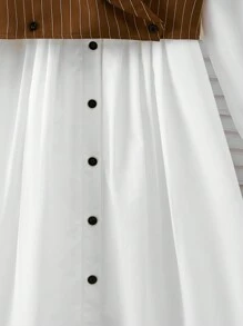 SHEIN Conjunto de 2 piezas: Vestido blanco suelto y elegante de manga larga, cintura ceñida, estilo coreano para niña preadolescente, vestidos a juego para uso diario y como conjunto para hermanos (se venden por separado 2 piezas) - Multicolor - Ver 5