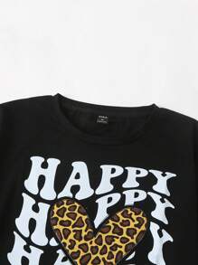 SHEIN Men's Happy Valentine's Day Leopard Print Heart Graphic Casual Round Neck Short Sleeve T-Shirt, Family Matching Outfits Mommy And Me (4 Pieces Are Sold Separately) - Black - View 5