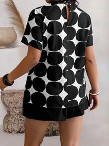 SHEIN LUNE 2pcs Women Geometric Print Woven Set With Contrast Color - Black and White - View 2