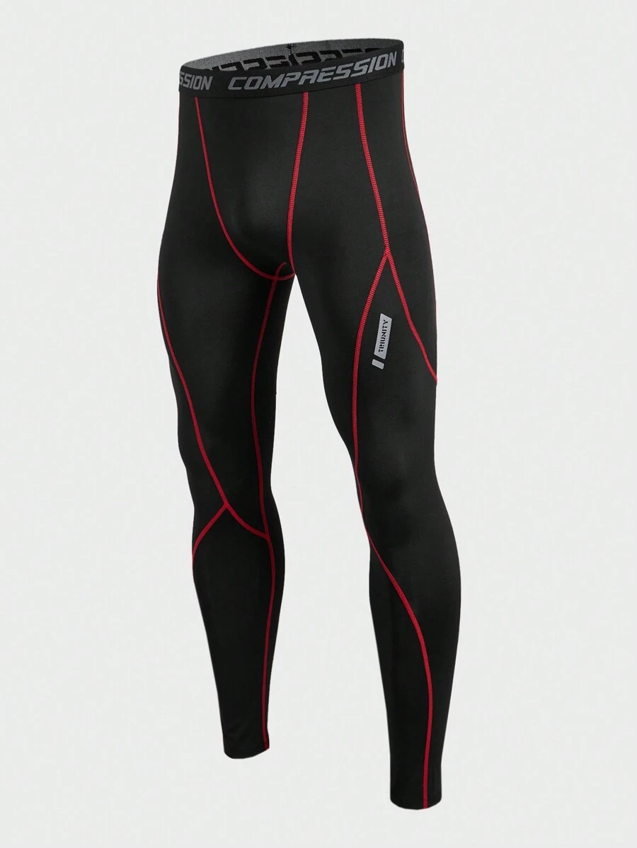 Manfinity Sport Corelite Men's Letter Webbing Design Seamless Compression Tights - Black - View 1