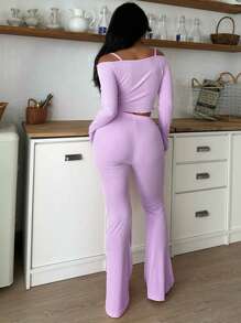 Sweet Ins Style Women 2pcs Pajama Set - Purple - View 2