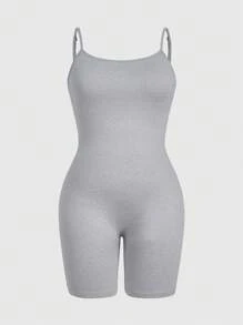 SHEIN EZwear Plus Size Women's Solid Color Casual Cami Romper - Multicolor - View 10