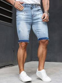 Manfinity Homme Men's Front Button Pocket Simple Denim Shorts, Casual Daily Wear - Blue - View 7