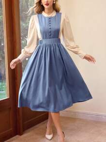 Vintamour Vintage Classic Women's Fitted Sleeveless Flared Dress, Blue Valentine's Day Valentines Birthday Dresses For Women Dresses For Women Elegant Business Casual Woman Church Clothes Women Cruise Attire Sundress Teacher Clothes Modest Dresses For Women Tea Party Outfit Easter Dress Women - Blue - View 1