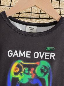 SHEIN Colorful Game Console Print Boys 2-Piece Pajama Set, Long Sleeve Shirt & Pants, Snug Fit, Daddy And Me Matching Outfits (2 Sets Sold Separately) - Black - View 6