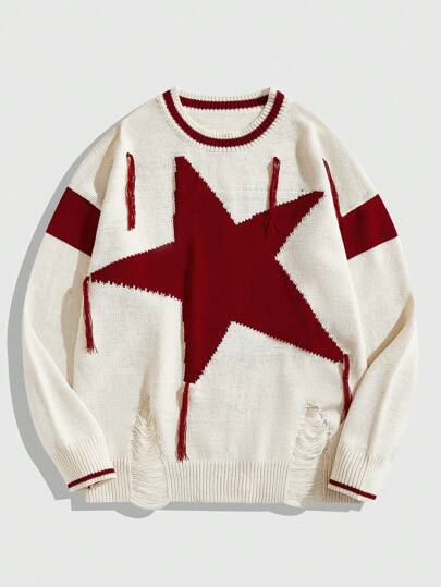 Prep Maglione girocollo da donna con maniche lunghe, con motivo a stelle, adatto per autunno e inverno