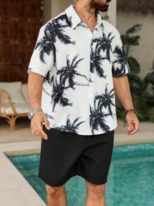 ResortEase 2pcs Men Short Sleeve Top And Shorts Set, Casual Minimalist Daily Wear