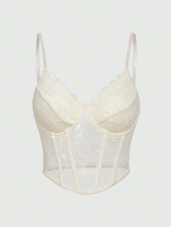 SHEIN Sweetina Débardeur corset noir en dentelle, couleur unie, style simple et mode