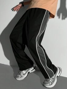 Tween Boy 休闲运动撞色带运动裤，简约时尚日常穿着 - 黑色 - 查看 4
