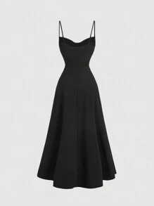 SHEIN MOD Rochie de dama eleganta, neagra, impodobita cu strasuri, rochie formala neagra, tinute de zi de nastere femei, rochie de femei, tinute de petrecere, rochie de revelion, , rochie de petrecere, rochie de vacanta, rochie eleganta, rochii de petrecere, rochie formala - Negru - Vizualizare 2