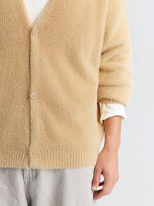 Ontre Men's Solid Color Drop Shoulder Long Sleeve Single-Breasted Casual Knit Cardigan, Fashion Minimalist Style For Valentine's Day, Holiday, New Year Party, Daily Casual, Travel