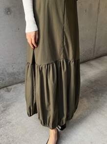 Women's Solid Color Sleeveless Minimalist Pleated Dress, Casual For Daily Wear,Fall Clothes - Green - View 7