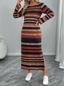 EMERY ROSE Lange, eenvoudige, casual damesjurk, mode en dagelijkse kleding - Bruin - Bekijken 5
