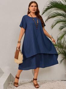 EMERY ROSE Đầm suông rộng tay ngắn cổ tròn đơn giản cho nữ cỡ lớn Old Money, trang phục mùa hè cho nữ, trang phục nghỉ mát cho nữ - màu đen - Xem 6