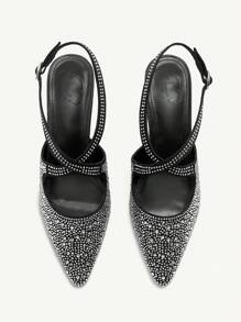 CUCCOO CHICEST Zapatos de tacón alto con puntera puntiaguda y decoración de cristales, elegantes y de moda para mujeres - Plateado - Ver 2