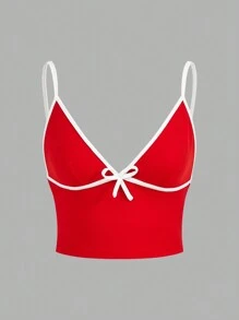 SHEIN ICON Fitted Contrast Trim Bow Decor Casual Tank Top