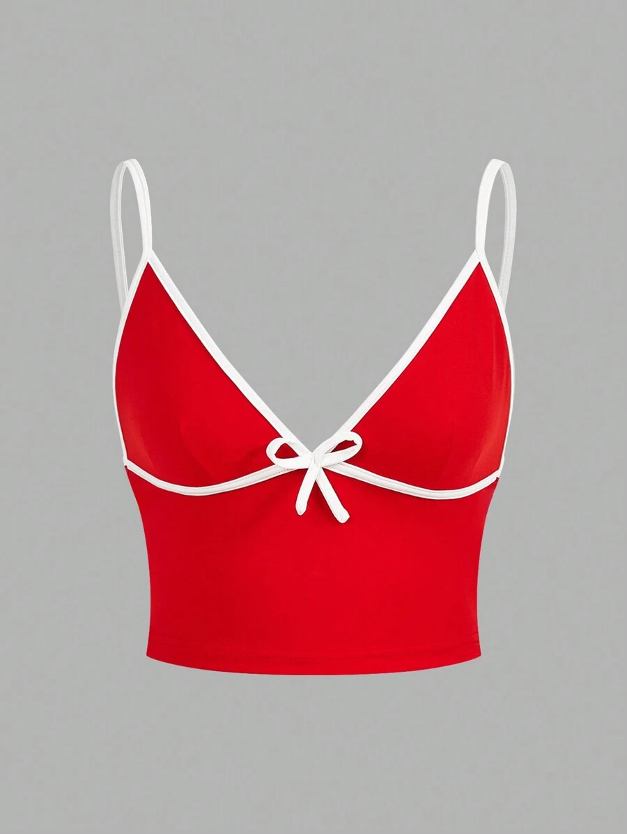 SHEIN ICON Fitted Contrast Trim Bow Decor Casual Tank Top