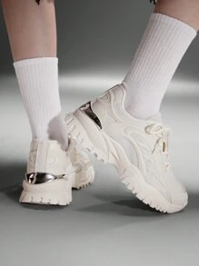 SHEIN X Lucía Bellido Vate 女士时尚织带厚底米色白色运动鞋新年假期 - 米色 - 查看 8