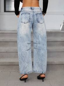 SHEIN Essnce 时尚女士休闲七分阔腿复古喇叭牛仔裤