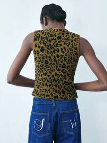 Maija Women's Autumn/Winter Sleeveless Fitted Leopard Print Knit Top,Hippie