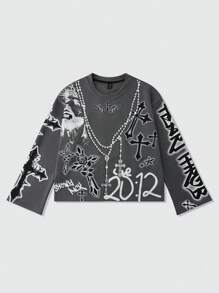 ROMWE MEN Street Life sweat-shirt à capuche oversize style court à manches longues pour hommes