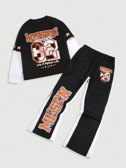 Prep Conjunto de sudadera y pantalón para hombre, look casual y de moda para el día a día