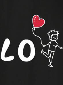 Manfinity Homme Casual Fashion Funny Interactive Cartoon Character Graphic Print Couple T-Shirt, Slim Fit Short Sleeve For Men, Suitable As A Gift For Boyfriend - Black - View 2