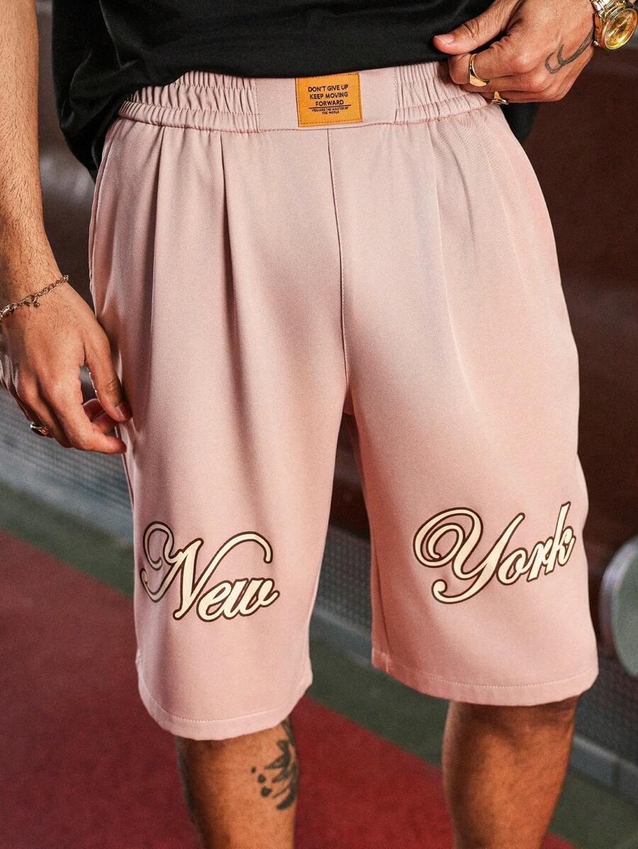 PAVTROS Short bermuda Manfinity Streetrush à jambes larges avec broderie de boxe, style streetwear américain, sport et fitness, pour la Saint-Valentin, rose - Rose bonbon - Voir 1