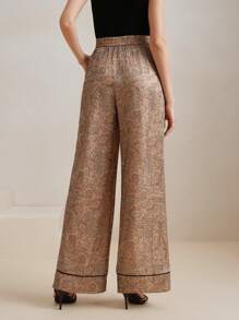 Anewsta 优雅休闲佩斯利花纹豹纹宽裤 - 卡其色 - 查看 2