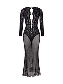 Women's Sexy Lingerie Bodysuit Sheer Black Mesh Dress, High Stretchy Long See-Through Gown, Lingerie For Women,Sexy,Valentine's Day,Sexy Lingerie, - Black - View 7
