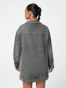 SHEIN ICON 女士休闲做旧洗水牛仔连衣裙 - 深灰色 - 查看 2