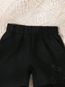 SHEIN 3pcs Set Young Boys Casual Shorts, Cute Bear Print Pattern, Side Pockets, Comfortable Knit Fabric, Versatile & Durable, Match With Casual Tees, Suitable For Daily Wear, School, Travel In Spring/Summer - Multicolor - View 7