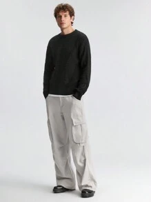 Ontre Men's Spring Solid Color Round Neck Long Sleeve Simple Pullover Sweater, Casual For Daily Wear, Valentine's Day, Holidays, New Year Party, Vacation, Commute