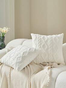 装饰性仿羊毛枕套，柔软短毛绒方形图案靠垫套，现代沙发装饰，家居卧室，宿舍使用，秋季装饰，秋季装饰，房间装饰 - 白色 - 查看 7