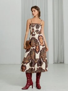 Aveloria Modichic Bohemian Floral Printed Sleeveless Cinched Waist High Waist Dress, Suitable For Spring And Summer Valentine's Day