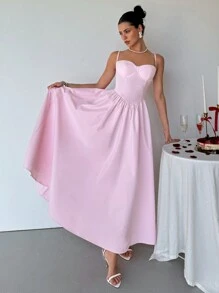 Aloruh Vestido largo elegante sin mangas con volantes y tirantes ajustables, adecuado para la primavera, el Día de San Valentín, citas, noches de salida, fiestas, club
