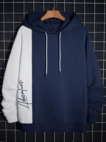 Manfinity Sudadera con capucha informal con cordón y estampado de letras de manga larga para hombre, otoño/invierno