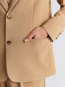 Ontre Men's Spring New Single-Breasted Simple Long Sleeve Blazer Jacket, Versatile For Valentine's Date, Holiday, New Year Party, Business & Casual Occasions - Khaki - View 7