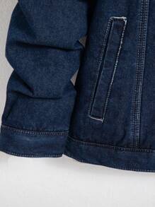 Manfinity Hypemode Men's Casual Fleece Denim Jacket For Autumn/Winter - Dark Wash - View 3