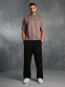 SUMWON T-shirt décontracté col rond à manches courtes, coupe régulière en microsuède. Vêtement d'intérieur de qualité premium pour l'automne et l'hiver