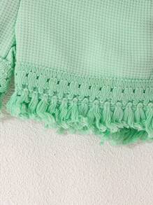 SHEIN Vintaside Kids 女婴夏季新品 3D 花朵无袖上衣 + 短裤 2 件套服装 - 綠色 - 查看 4