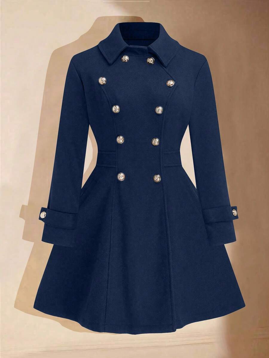 Flirla Plus Size Solid Color Front Button Long Sleeve Casual Jacket