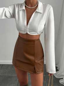 SHEIN Bruine, gesplitste, casual minirok voor dames