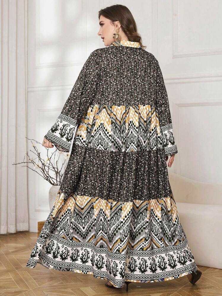 Lacomfia Vestido elegante entallado en la cintura con estampado, talla grande, discreto - Multicolor - Añade 2