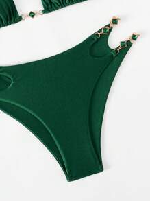 Swim SXY 2pcs/Set Women's New Summer Holiday Chain Linked High-End Sexy Strap Triangle Bikini Set, Festival Boho