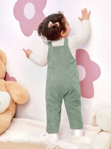 SHEIN Newborn Baby Girl Cute Versatile Autumn/Winter Corduroy Cartoon Print Bib & Overall - Green - View 5